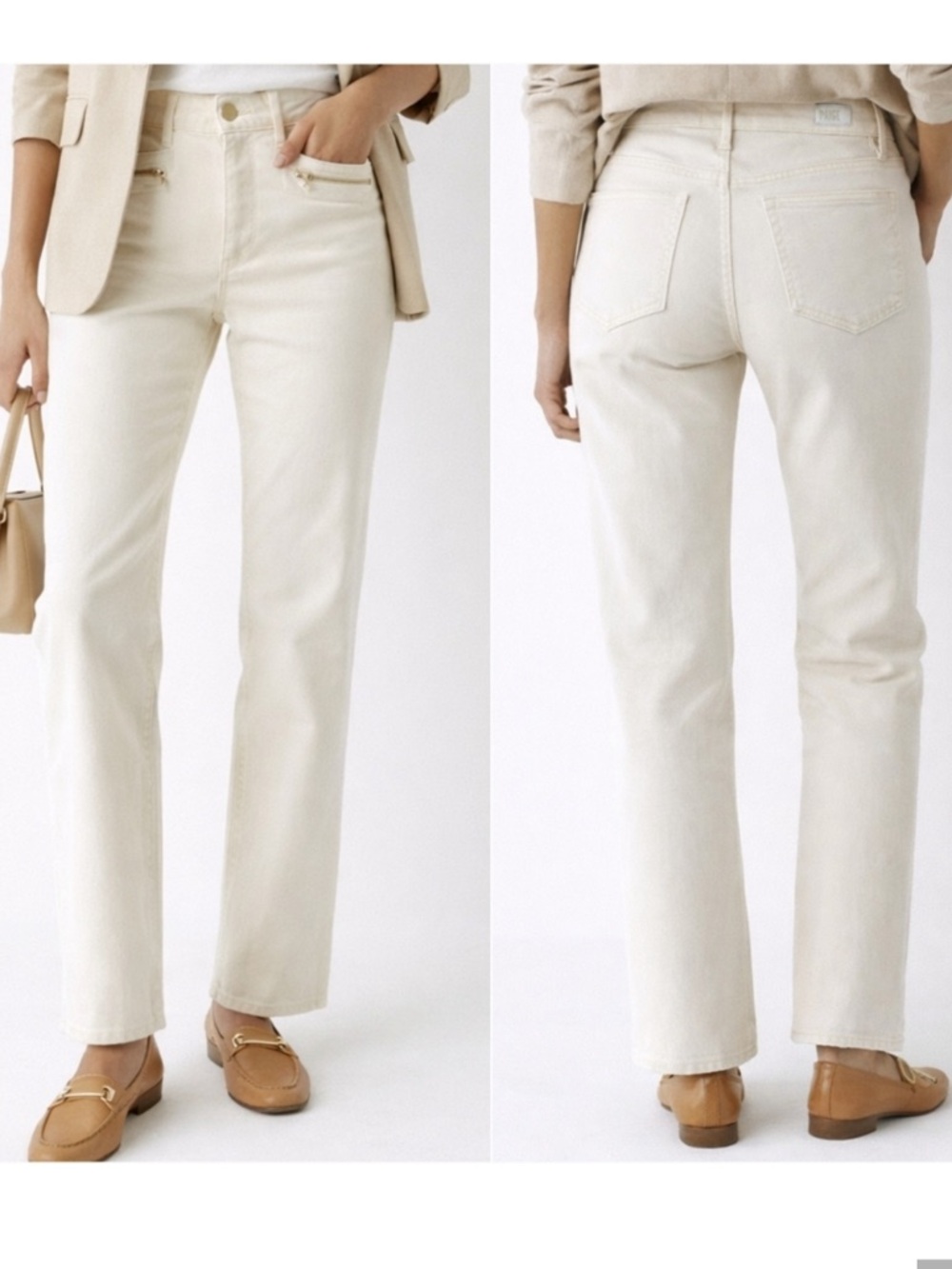 PAIGE Cindy Straight Leg Jeans 27 Ivory Cream High Rise Designer Denim